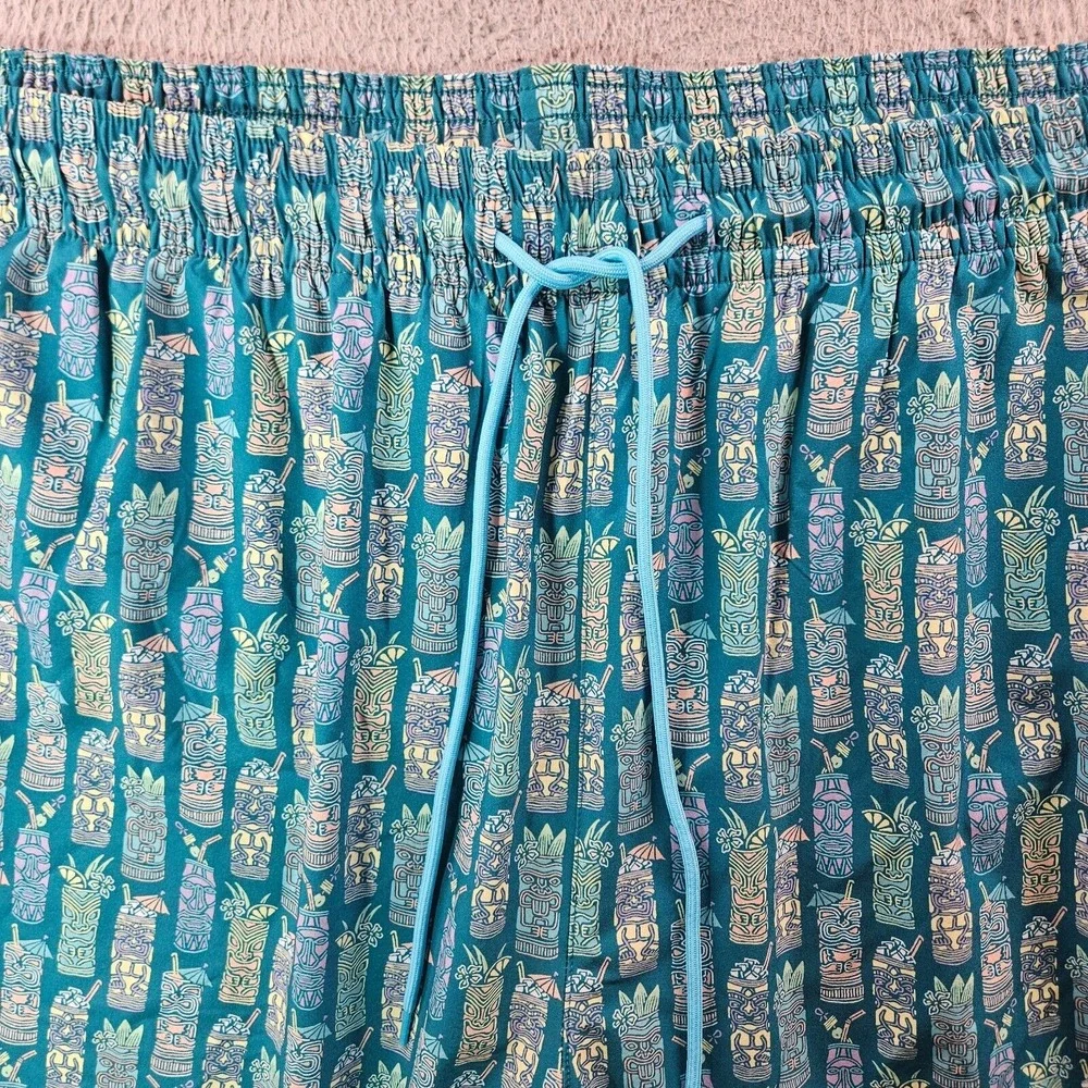 NWT Caribbean Swim Shorts Trunks Men's 4XB Lined Zip Pocket Tribal Cup Green NEW